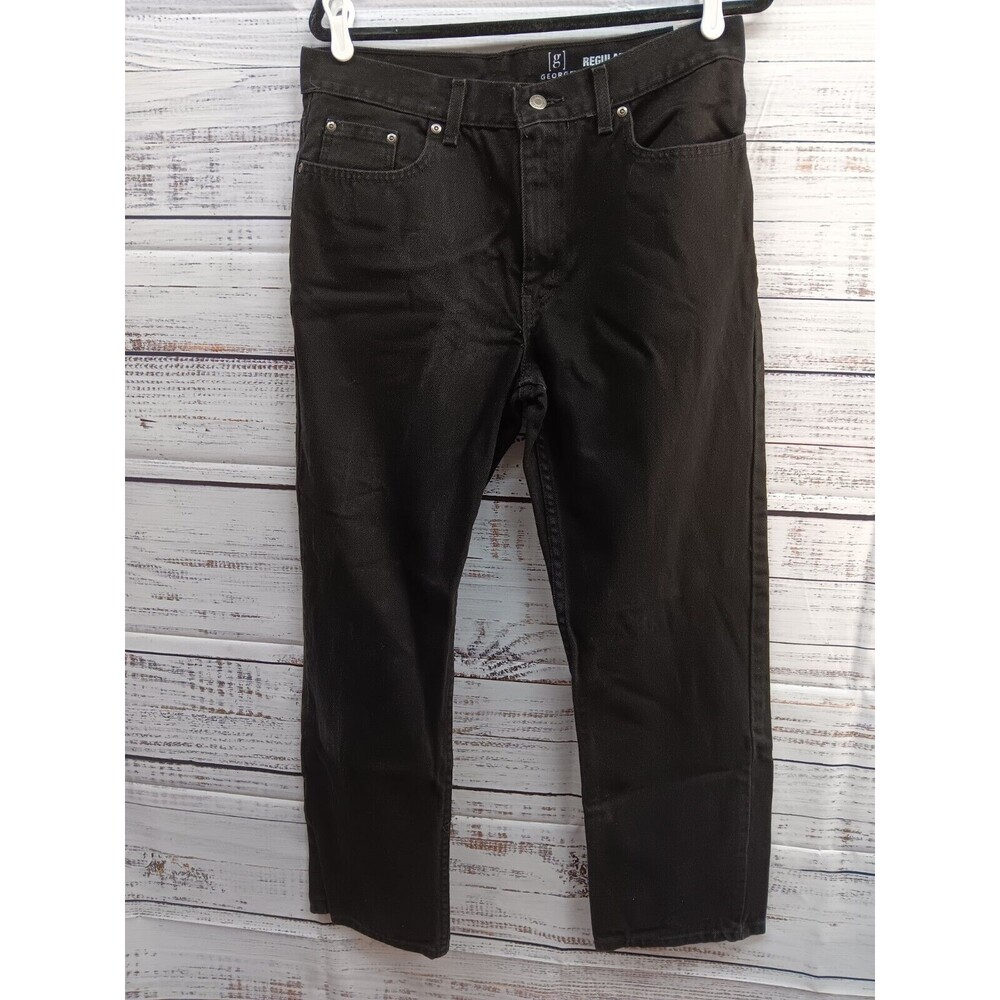 George  Jeans Men's 34x30 Straight Leg Blue Denim Cotton Blend Black